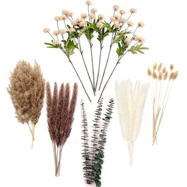 RoseTalk Simulation Flower Decor Luxury Faux Flower Arrangements Realistic Artificial Flowers with Beige White Peonies Dried Pampas Grass Bunny Tails Eucalyptus