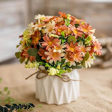TKAS Artificial Flowers Fake Flowers Silk Rose Bouquets Decoration with Ceramics Vase for Table Home Office Wedding Champagne Flowers