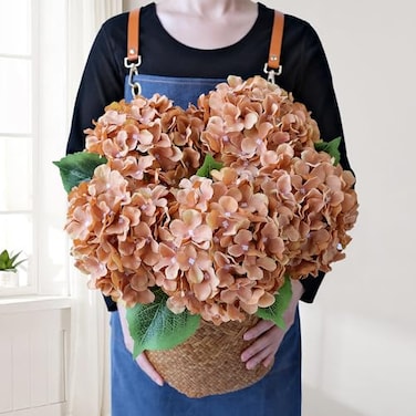 JINWOE 5Pcs Silk Hydrangea Artificial Flowers 20Inch Large Lifelike Boho FlowersArtificial Hydrangeas for Indoor Bouquet Table Centerpieces Floral Arrangements Home Wedding HomeBrown Yellow