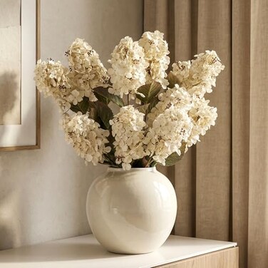 Ttranewsoo Hydrangea Artificial FlowersFall Hydrangeas Artificial Flowers Fake Fall Dried Hydrangea DecorationFaux Silk Flower with Stems Winter Decor Without VaseCream White 8PCS