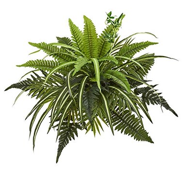 Nearly Natural 22in Mixed Greens and Fern Artificial Bush Plant Set of 3