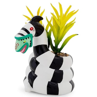 Silver Buffalo Beetlejuice Sandworm 6Inch Ceramic Planter with Artificial Succulent Cute Flower Pot Faux Indoor Plants