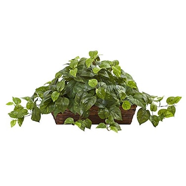 Nearly Natural 34in Artificial Pothos Ivy Plant with Ledge Basket Faux Trailing Cascading Greenery for Indoor Home Decor