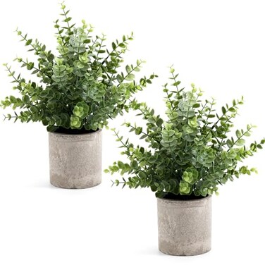 Coferset 2 Pack Small Fake Plants 14 Eucalyptus Potted Artificial Plants for Shelf Desk Home Bathroom Farmhouse Room Coffee Table Decor Sage GreenLarge