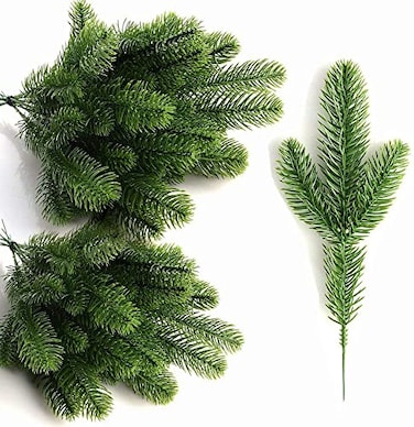 KLEWEE 60 Pcs Artificial Pine Branches Christmas Tree Filler Branches Realistic Faux Christmas Greenery Green Plants Pine Picks and Stems for Christmas Decorating Crafts Vase DIY Wreath Garland
