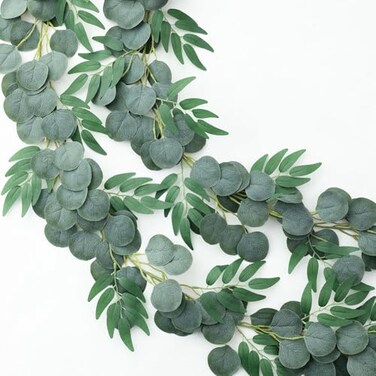 Mizii 2 Strands Artificial Vines Eucalyptus Garland 79 Fake Vine with Silk Green Leaves Faux Hanging Plants Greenery Decorations for Bedroom Table Centerpieces Party Wedding Room Decor Eucalyptus