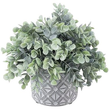 MyGift Artificial Eucalyptus Plant in Modern Gray Concrete Pots with Geometric Embossed Pattern 1 Grey