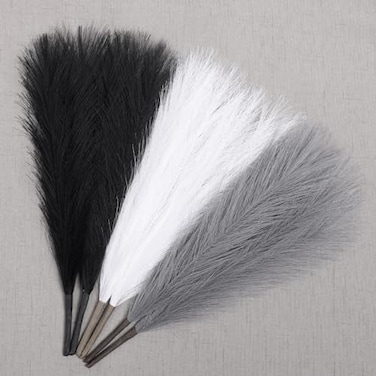 Ureymx Faux Pampas Grass Decor 177 Inch 6pcs Artificial Pampas Grass Fluffy Home Decor Short Vase Room Decor pompous Grass Flower Arrangement for Boho Home Wedding Decoration BlackWhiteGrey