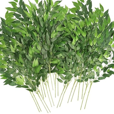 WONICE Artificial Italian Ruscus Greenery Stems Faux Green Leaf Garland Branches Hanging Greenery Spray for Wedding Bouquet Arch Table Centerpiece Home Decor Green10 Pack