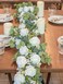Pieshay 6FT Artificial Eucalyptus Garland with Flowers 10 White Roses Baby Breath Garland Floral Greenery for Wedding Party Centerpiece Table Runner Backdrop Wall Decor Decoration