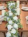 Pieshay 6FT Artificial Eucalyptus Garland with Flowers 10 White Roses Baby Breath Garland Floral Greenery for Wedding Party Centerpiece Table Runner Backdrop Wall Decor Decoration