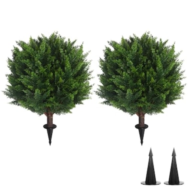 InnovLeaf 22T Artificial Cedar Topiary Ball Tree 2 Pack Outdoors Artificial Shrubs Faux Plants Uv Rated Perfect for Outdoor Indoor Easy to Install