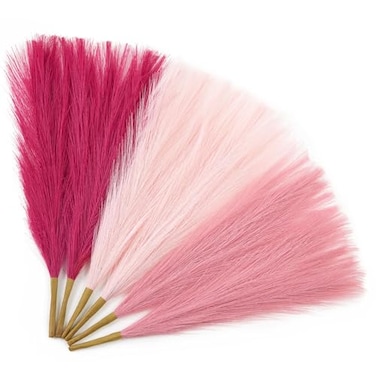Serwalin Hot Pink Blush Pink Pampas Grass Decor 177 Inch 6pcs Faux Pampas Artificial Pampas Grass for Wedding Table Centerpieces Decoration