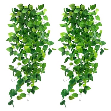 DomeStar 2PCS Fake Vines Fake Pothos Hanging Plants Ivy Vines Artificial Greenery for Home Kitchen Wall Decor Aesthetic Home Decor No Baskets