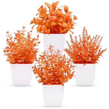 Der Rose 4 Pack Fall Fake Plants Mini Artificial Greenery Potted Plants Fall Decorations for Home Decor Indoor Office Table Room Farmhouse Bathroom Fall Decor