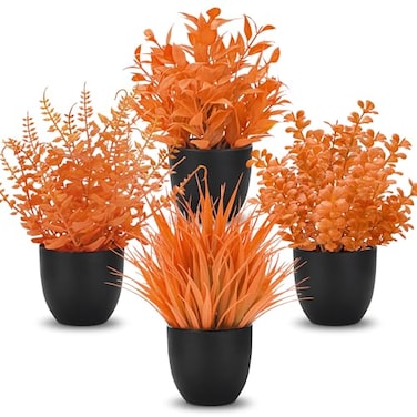Der Rose Fall Fake Plants 4 Packs Artificial Plants Small Faux Plants Black Bathroom Accessories Fall Decorations for Home Bathroom Home Office Desk Fall Decor Indoor