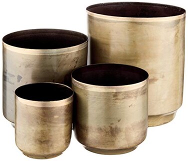 KALALOU NDE1090 Set of Aged Finish Metal Flower Pots One Size Brass