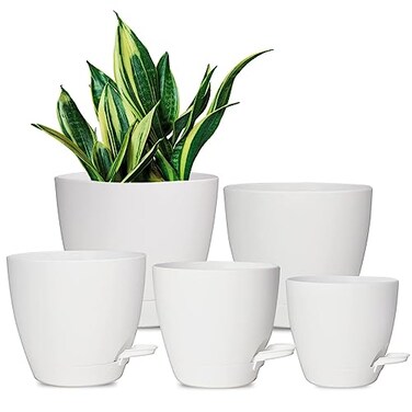 Vanslogreen Plant Pots 7656555 Inch Self Watering Planters Pots for Indoor Plants with Drainage Hole for Succulents African Violet Matte White