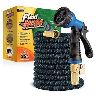 Flexi Hose Expandable Garden Hose with 8 Function Nozzle 25FT Lightweight Retractable Garden Hose Water Hose NoKink Flexibility 34 Inch Solid Brass Fittings and Double Latex Core