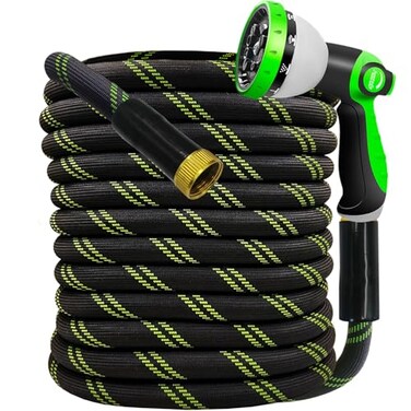 Junredy Garden Hose 25 FT NONEXPANDABLE HeavyDuty Flexible Lightweight Water Hose with 10Function Nozzle NoKink LeakProof Super Fabric Solid Fittings for Lawn Car Outdoor Black Green