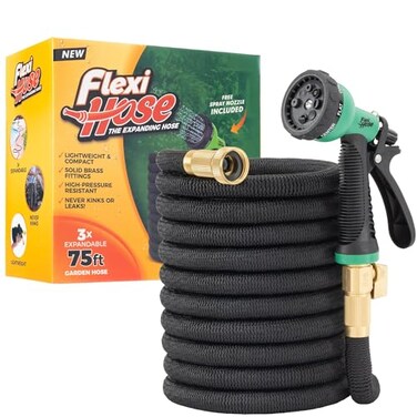 Flexi Hose Expandable Garden Hose with 8 Function Nozzle 75FT Lightweight Retractable Garden Hose Water Hose NoKink Flexibility 34 Inch Solid Brass Fittings and Double Latex Core