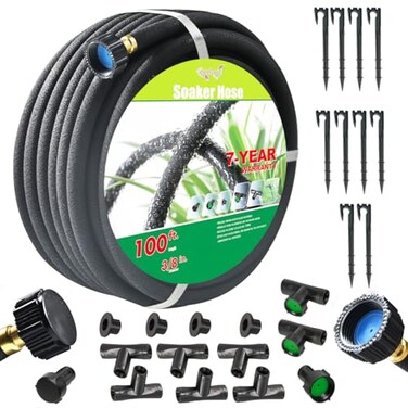AEACUS Soaker Hose 38 inch x 100FTGarden Hose With FittingsHeavy Duty Soaker HoseSaves 70 Water For Lawn100FT