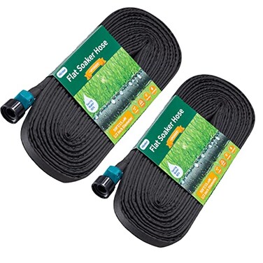 Hlinker Flat Soaker Hose 100 FT for Garden Beds 50Ft 2Packs 12 Linkable Consistent Drip Irrigation Hose Save 80 Water Leakproof Heavy Duty Double Layer Sprinkler Hose