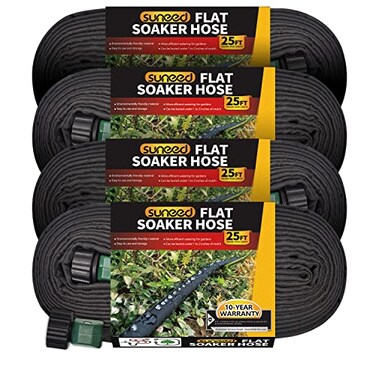 Suneed 4 Pack Flat Soaker Hose 25FT for Garden Beds Lightweight Drip Soaker Hose 100 ft for Foundation Watering of Plants Garden Sprinkler Soaker Hoses with Heavy Duty Easy to Install 25ftx4