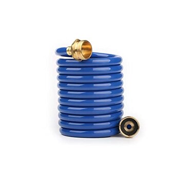 FUNJEE EVA Coil Garden Hose for Gardener Retractable Self Coiling Hoses with 34 GHT Solid Brass Fittings Kink Free and Flexible for Home and Garden Yard 10FT Blue