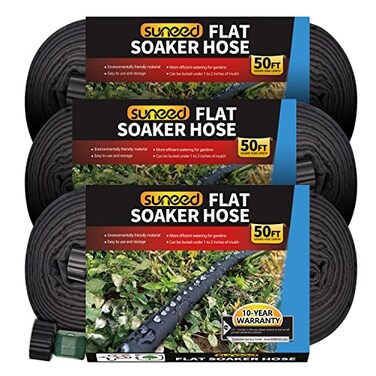 Suneed 3 Pack Flat Soaker Hose 50 ft for Garden Beds Cloth Soaker Hose 150 ft for Efficient Effective Watering of Plants Garden Soaking Drip Hoses Heavy Duty Easy to Install 50FT 3Pack