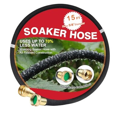 AIODE Soaker Hose 15 FT for Garden with 58 Diameter Irrigation Hose Save 70 of Water Solid Brass Interface Eminently Suitable for Lawn and Garden Bed Cover