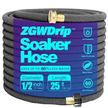 ZGWDrip Soaker Hose 25 FT12 Inch Soaker Garden Hose with 34 Solid Brass Connectors