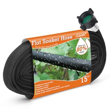 AIODE Flat Soaker Hose 15FT for Garden Beds Drip Hose Heavy Duty Save 80 Water for Vegetable Tree 15FT