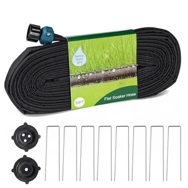 Hourleey Flat Soaker Hose 50 FT for Garden 50 Linkable Consistent Drip Irrigation Hose Leakfree Duallayer Design Saving 80 Water Garden System Water Hose with Holes