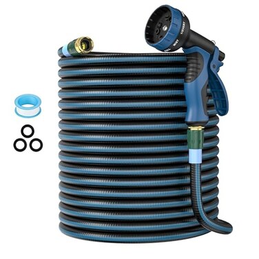 Slotred Heavy Duty NonExpanding Garden Hose 100ft Durable Reinforced Water Hose with LeakProof Construction KinkResistant TPV material 10Function Spray Nozzle 34 Connector Portable Strap100FT