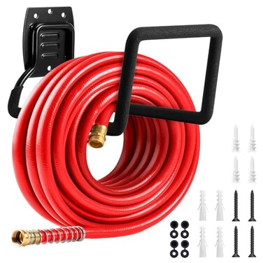 QMSK Garden Hose Holder Metal Wall Mounted Water Hose Reel for Outside Durable Hook Stand for Garden Hose Storage Water Hose Extension Cords Flexable Hose Use1Pack
