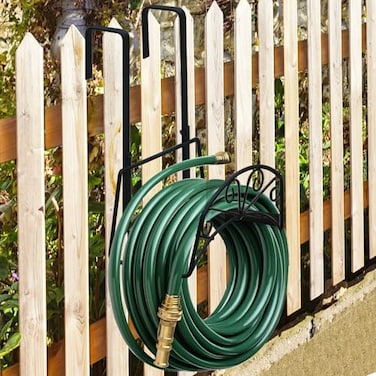 MINGFANITY Garden Hose Holder for Outside Yard Hang Over The Door and Fence Holds Up to 150Ft Black