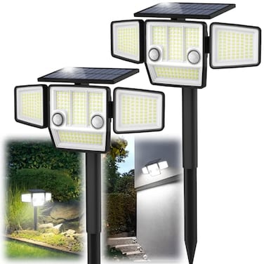 HAARAY Solar Outdoor Lights with Stakes 2500LM 180 PIR Motion Sensor 360 Wide Angle Illumination InGround or Wall Mount IP65 Waterproof 3 Modes 236 LEDs Security Flood Light 2 Pack