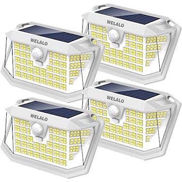 WELALO Solar Motion Sensor Lights Outdoor 3 Modes4 Pack188 LED 270 Wide Angle Lighting Security Solar Powered Wall Lights IP65 Waterproof Flood Lights for Fence Porch Yard PatioWhite