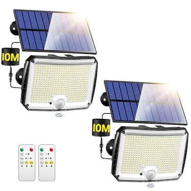 PIKOY Solar Motion Lights Outdoor Waterproof Upgraded 318LED33FT5 Modes Solar Security LightsRemoteIP65 Solares Lamparas Solares para Exteriores Grandes Sin Sensor De Movimiento 2 Pack