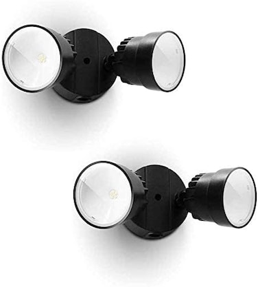 LUTEC 2 Packs P6221B 2000 Lumen 18 Watt 28 LED DualHead Flood Light Outdoor Waterproof Exterior Security Wall Light for Patio GardenYardBlack