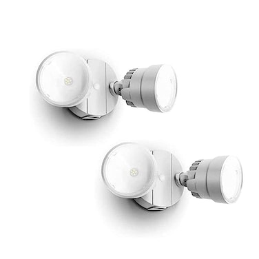 LUTEC 2 Packs P6221B 2000 Lumen 18 Watt 28 LED DualHead Flood Light Outdoor Waterproof Exterior Security Wall Light for Patio GardenYardWhite