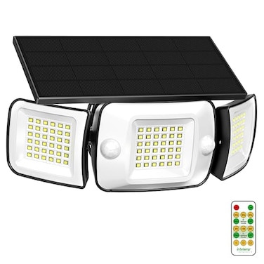 intelamp Solar Flood Lights Outdoor Waterproof 6000mAh 1200LM Solar Powered Dual Motion Sensor LED Lighting Dusk to Dawn Security Floodlight Exterior with Remote for Outside Garden House Yard Porch