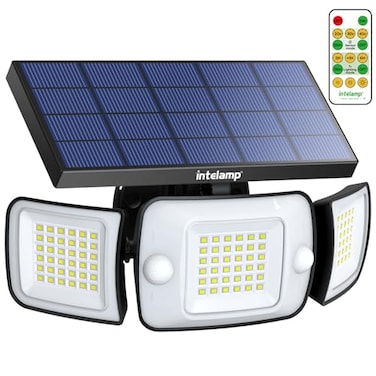 intelamp Solar Flood Lights Outdoor Waterproof 6000mAh 1200LM Solar Powered Dual Motion Sensor LED Lighting Dusk to Dawn Security Floodlight Exterior with Remote for Outside Garden House Patio