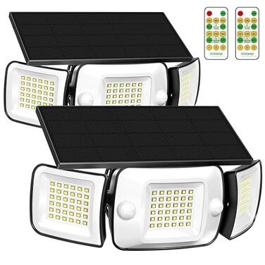 intelamp Solar Flood Lights Outdoor Waterproof 6000mAh 1200LM Solar Powered Dual Motion Sensor LED Lighting Dusk to Dawn Security Floodlight Exterior with Remote for Outside Garden House Patio