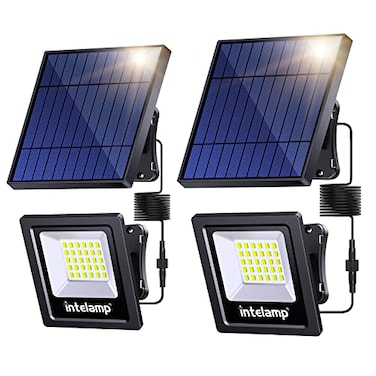 intelamp 4400mAh Solar Flood Lights 2 Pack Outdoor Solar Security Light Dusk to Dawn Auto OnOff IP65 Waterproof Solar Powered Lights for Porch Balcony Yard Garage Barn Garden