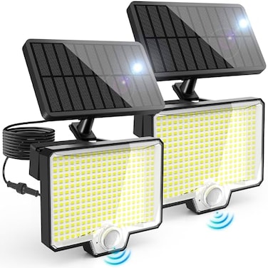 AUDERWIN 294 LED Split Solar Motion Sensor Outdoor Lights 2600Lm Solar Flood Lights IP67 Waterproof Outside Solar Powered Security Spot Lights for Porch Patio Yard Garage Fence Garden 2 Pack Black