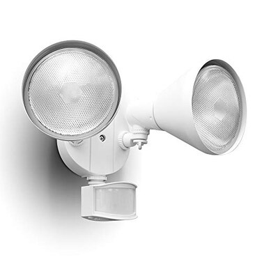 LUTEC 180Degree 2Head MotionActivated Flood Light 300 Watt Halogen Motion Activated Integrated DualHead Floodlight Outdoor Waterproof Exterior Security Wall Light for Patio Garden Yard White