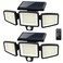 Tuffenough Solar Outdoor Lights 2500LM 210 LED Security Lights with Remote Control3 Heads Motion Sensor Lights IP65 Waterproof270 Wide Angle Flood Wall Lights with 3 Modes2 Packs