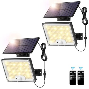 Gusicil Solar Lights Outdoor Waterproof IP65 172LED 9000K 3Modes Split Solar Motion Sensor Light Outdoor with Remote Dusk to Dawn Solar Flood Lights outdoor for YardPatioGarden2 Pack Warm White